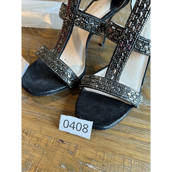 Antonio Melani 3.5" High Heel 8.5 Black Pump Rhinestone Embellished Formal Shoe - Picture 9 of 9